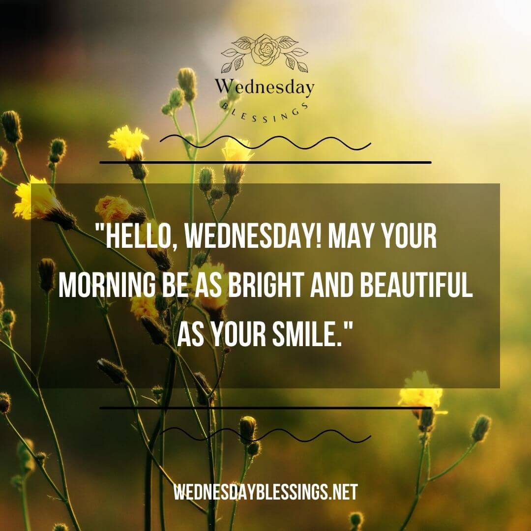 Hello, Wednesday! May your morning be as bright and beautiful as your smile.